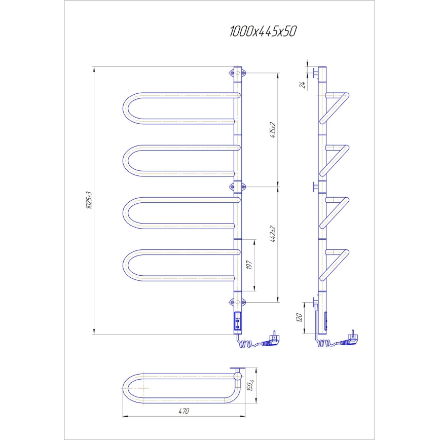 Elektryczna obrotowa suszarka na ręczniki ELECTRA 120W/230V 102,5x44,5 cm stal nierdzewna/chrom prawa