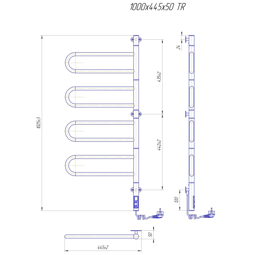 Elektryczna obrotowa suszarka na ręczniki TRISTAR 105W/230V 100x44,5cm IP44 stal nierdzewna/błyszczący chrom