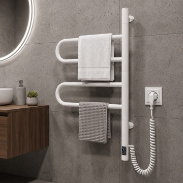 Elektryczna obrotowa suszarka na ręczniki z termostatem FOUETTE 60W 65x49 cm biała