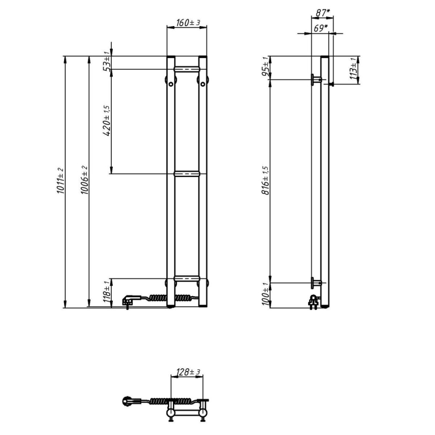 Elektryczna suszarka do ręczników SILOUETTE 187W/230V 101,1 cm IP44 biały prawy okrągły