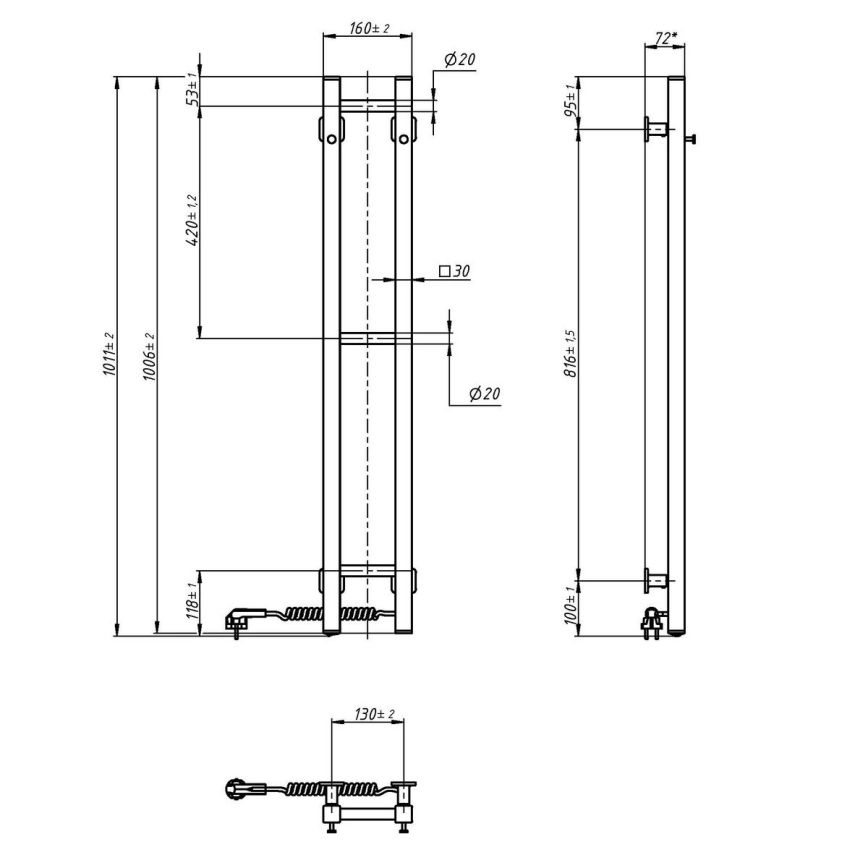 Elektryczna suszarka do ręczników SILOUETTE 187W/230V 101,1 cm IP44 czarny prawy kanciasty