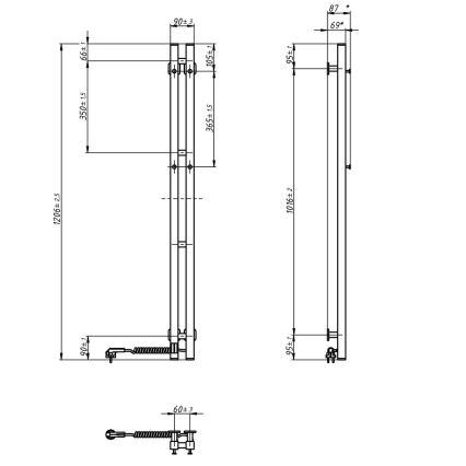 Elektryczna suszarka do ręczników z termostatem SILOUETTE 187W/230V 120,6 cm IP44 czarny prawy kanciasty