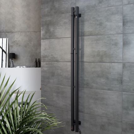 Elektryczna suszarka do ręczników z termostatem SILOUETTE 106W 150x9 cm  czarna prawostronna