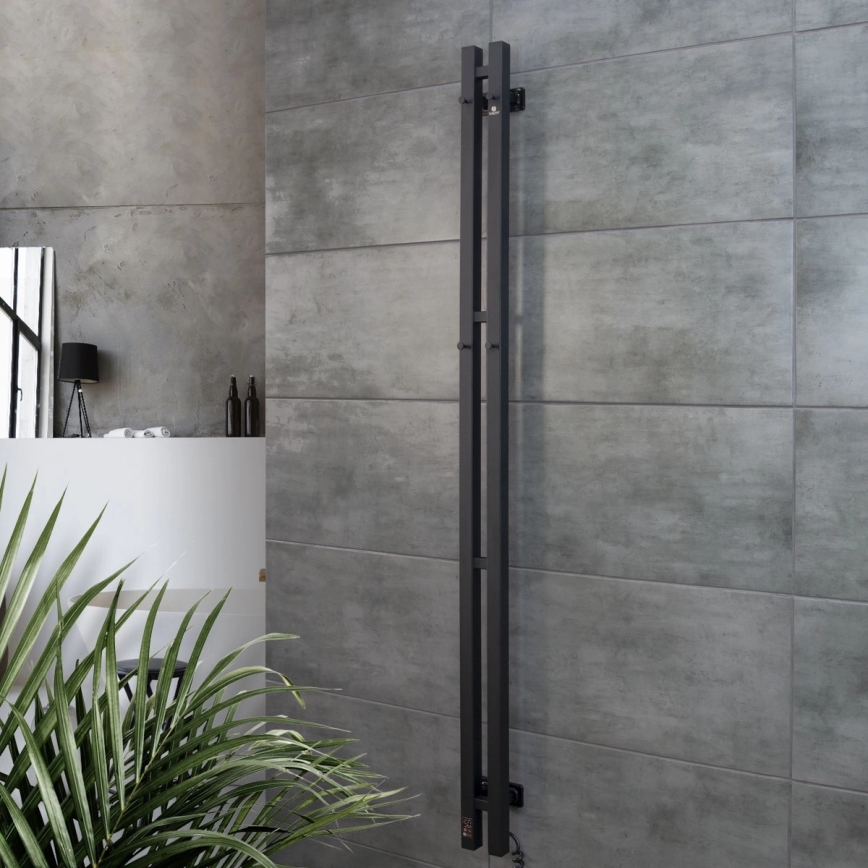 Elektryczna suszarka do ręczników z termostatem SILOUETTE 106W 150x9 cm  czarna prawostronna