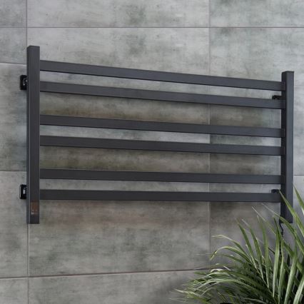 Elektryczny grzejnik na ręczniki z termostatem AVANGARD 181W 50x90 cm  czarny prawy