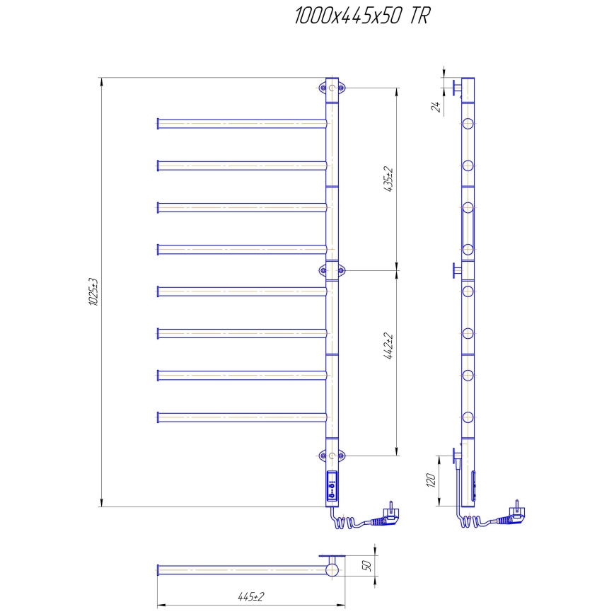 Elektryczna obrotowa suszarka na ręczniki VEER 95W/230V 102,5x44,5 cm stal nierdzewna/błyszczący chrom