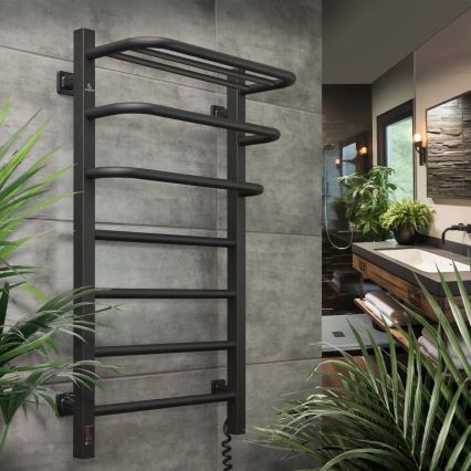 Elektryczny suszacz do ręczników z termostatem FORTIS 155W 80x48 cm, czarny, prawy