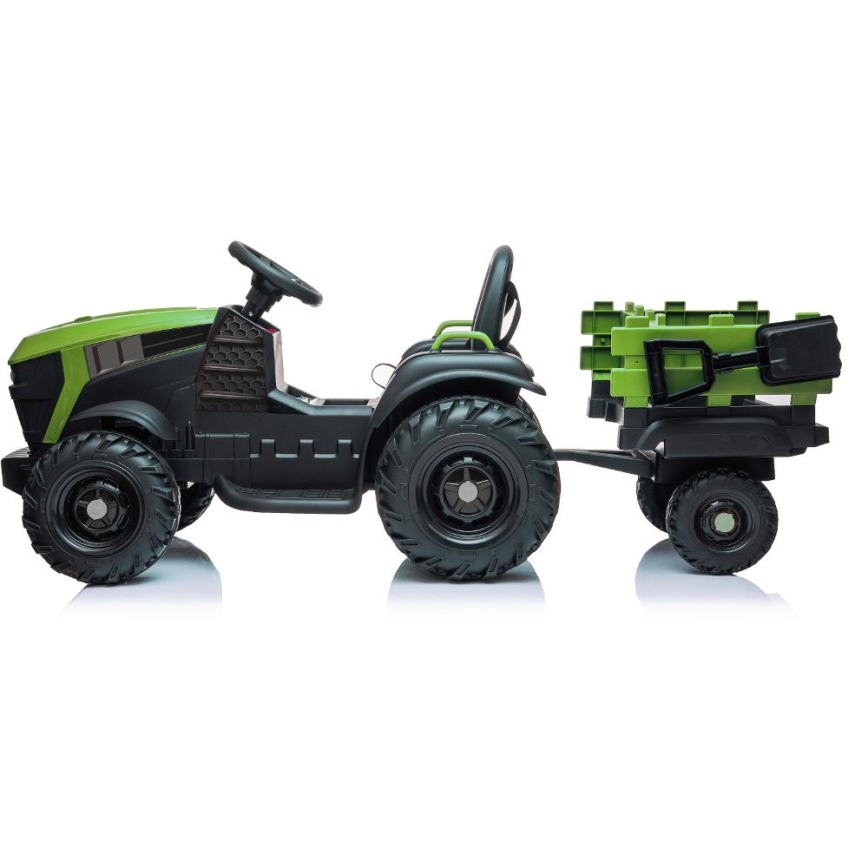 Elektryczny traktor z przyczepką 2x30W/7000 mAh czarny/zielony + pilot zdalnego sterowania