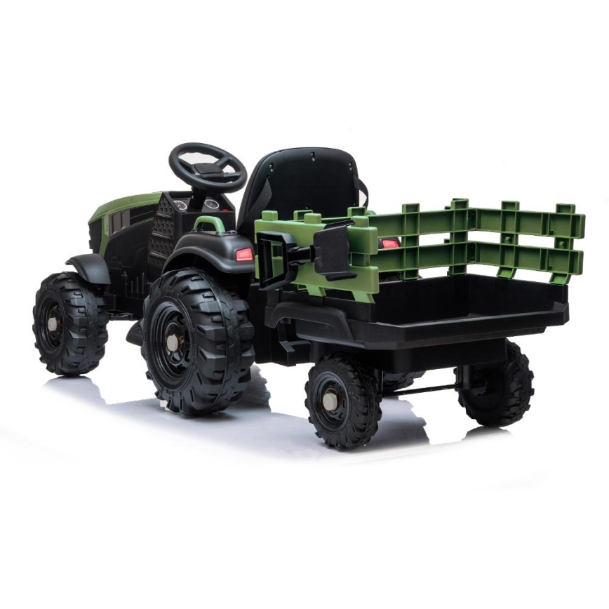 Elektryczny traktor z przyczepką 2x30W/7000 mAh czarny/zielony + pilot zdalnego sterowania