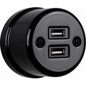 Elhard - Ceramiczne retro gniazdko 2x USB-A czarne