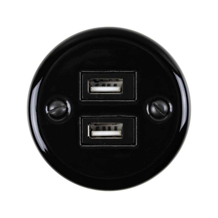 Elhard - Ceramiczne retro gniazdko 2x USB-A czarne