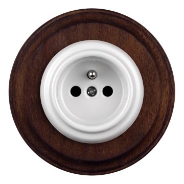Elhard - Ceramiczne retro gniazdko domowe z ramką 230V białe/ciemne drewno