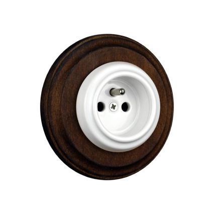Elhard - Ceramiczne retro gniazdko domowe z ramką 230V białe/ciemne drewno