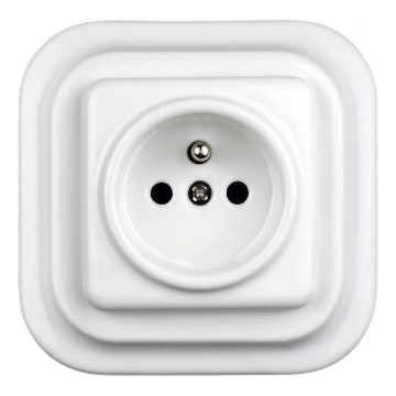 Elhard - Ceramiczne retro gniazdko domowe z ramką 230V białe