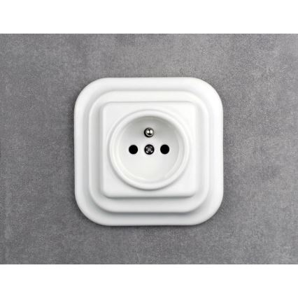 Elhard - Ceramiczne retro gniazdko domowe z ramką 230V białe