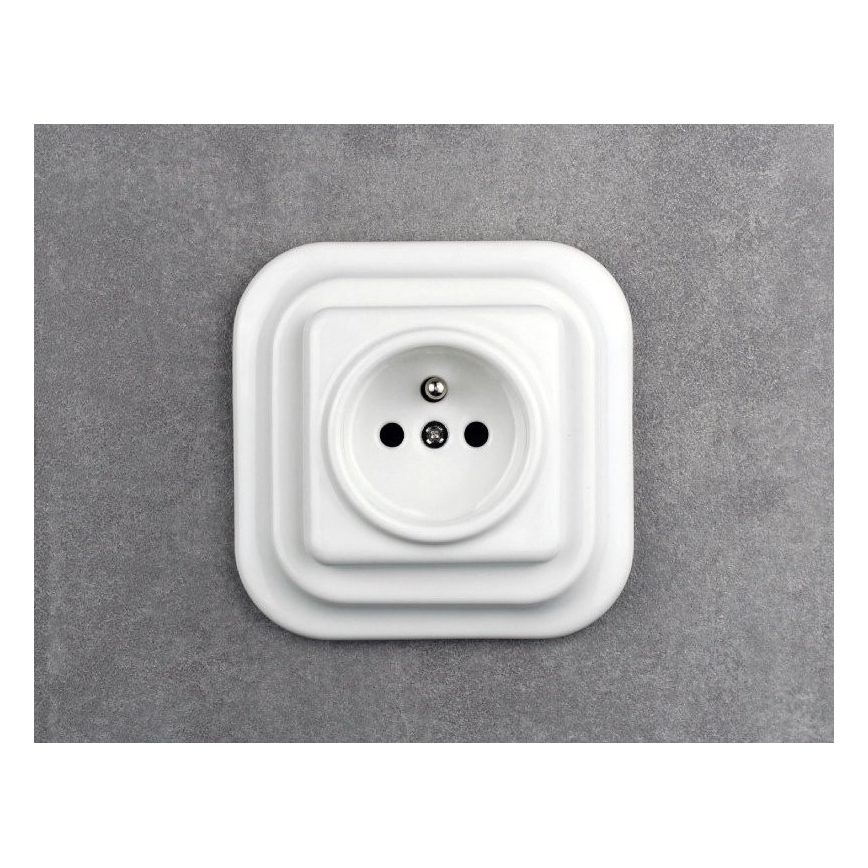 Elhard - Ceramiczne retro gniazdko domowe z ramką 230V białe
