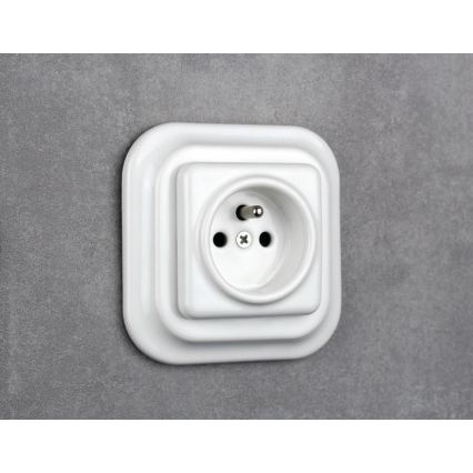 Elhard - Ceramiczne retro gniazdko domowe z ramką 230V białe
