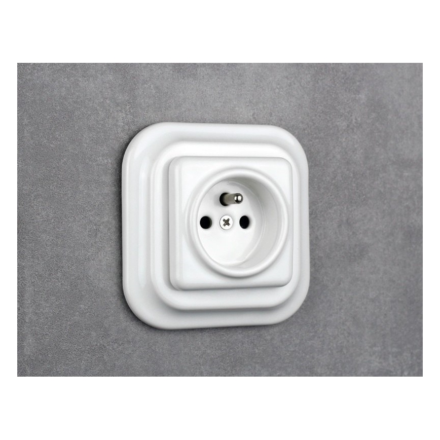 Elhard - Ceramiczne retro gniazdko domowe z ramką 230V białe