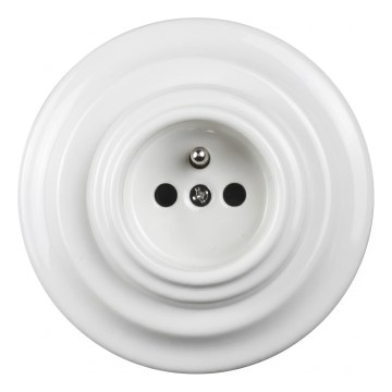 Elhard - Ceramiczne retro gniazdko domowe z ramką 230V białe
