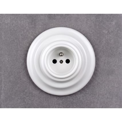 Elhard - Ceramiczne retro gniazdko domowe z ramką 230V białe
