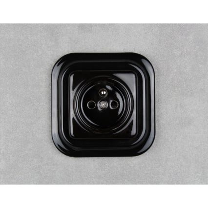 Elhard - Ceramiczne retro gniazdko domowe z ramką 230V czarne
