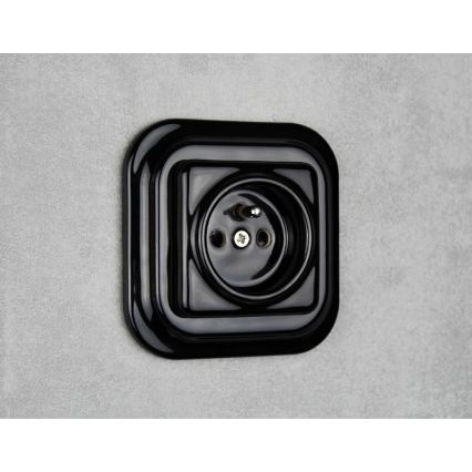 Elhard - Ceramiczne retro gniazdko domowe z ramką 230V czarne