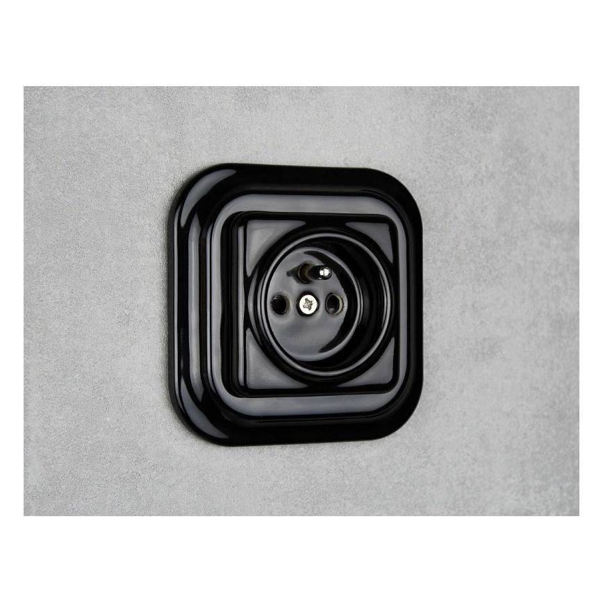 Elhard - Ceramiczne retro gniazdko domowe z ramką 230V czarne