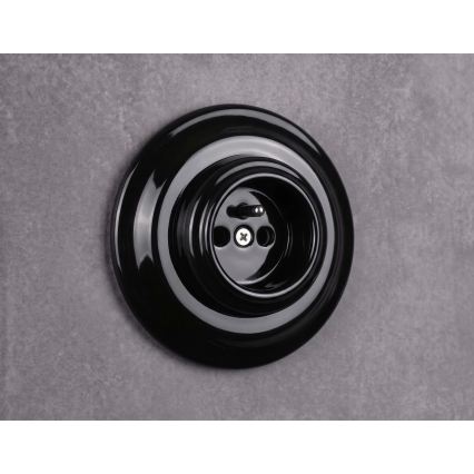 Elhard - Ceramiczne retro gniazdko domowe z ramką 230V czarne