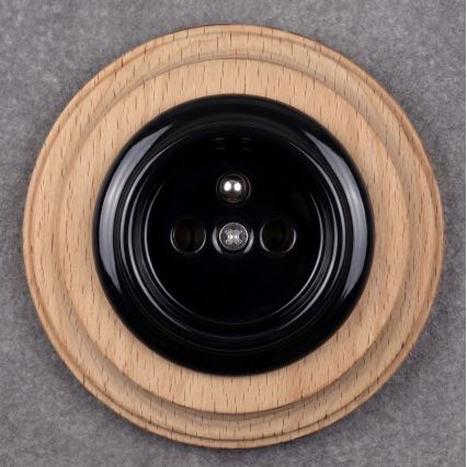 Elhard - Ceramiczne retro gniazdko domowe z ramką 230V czarne/jasne drewno