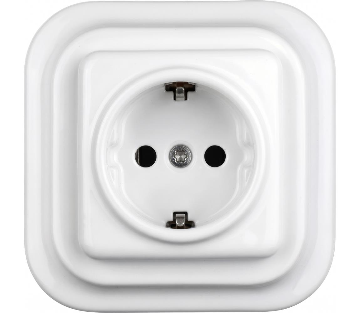 Elhard - Ceramiczne retro gniazdko domowe z ramką SCHUKO 230V białe