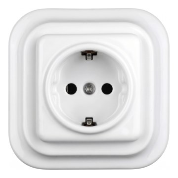 Elhard - Ceramiczne retro gniazdko domowe z ramką SCHUKO 230V białe