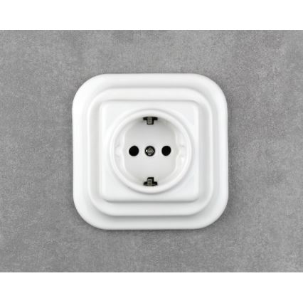 Elhard - Ceramiczne retro gniazdko domowe z ramką SCHUKO 230V białe