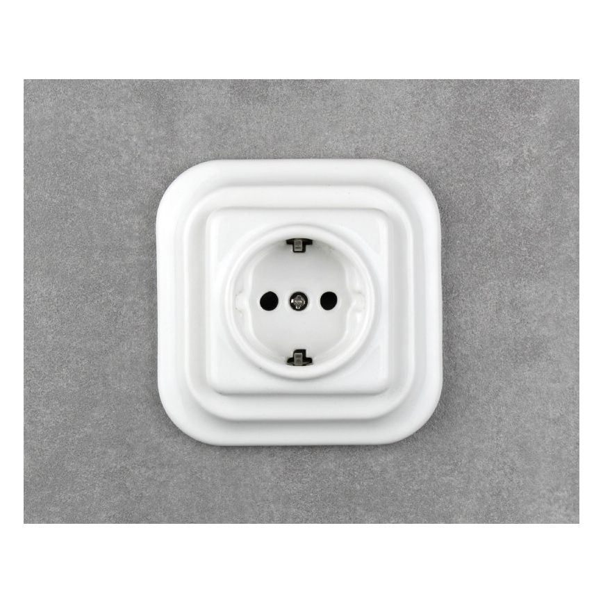 Elhard - Ceramiczne retro gniazdko domowe z ramką SCHUKO 230V białe