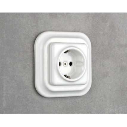 Elhard - Ceramiczne retro gniazdko domowe z ramką SCHUKO 230V białe