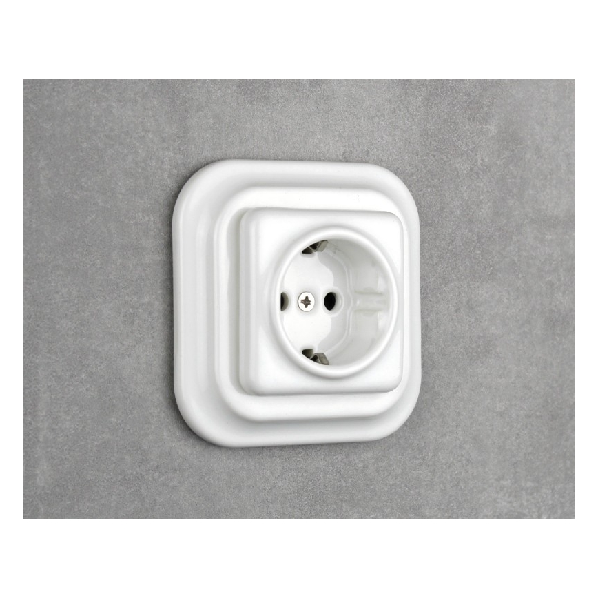 Elhard - Ceramiczne retro gniazdko domowe z ramką SCHUKO 230V białe