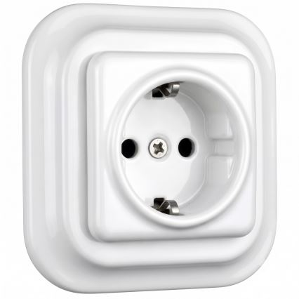 Elhard - Ceramiczne retro gniazdko domowe z ramką SCHUKO 230V białe