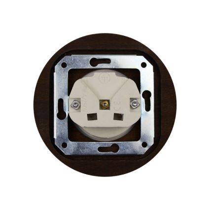 Elhard - Ceramiczne retro gniazdko domowe z ramką SCHUKO 230V czarne/ciemne drewno