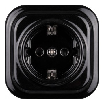 Elhard - Ceramiczne retro gniazdko domowe z ramką SCHUKO 230V czarne