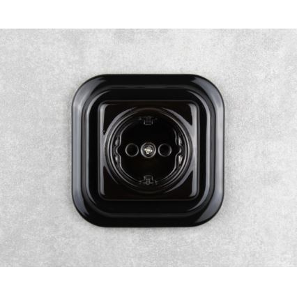 Elhard - Ceramiczne retro gniazdko domowe z ramką SCHUKO 230V czarne