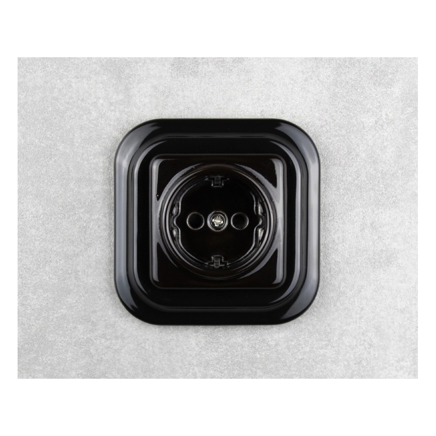 Elhard - Ceramiczne retro gniazdko domowe z ramką SCHUKO 230V czarne