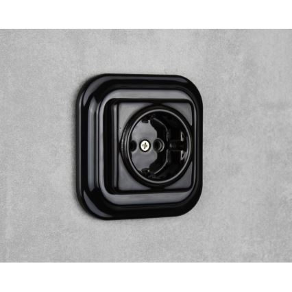Elhard - Ceramiczne retro gniazdko domowe z ramką SCHUKO 230V czarne