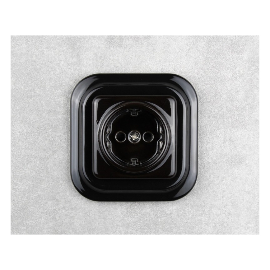 Elhard - ceramiczne retro gniazdo domowe bez ramki SCHUKO 230 V czarne