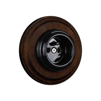 Elhard - Ceramiczne retro gniazdo domowe z ramką 230V czarne/ciemne drewno