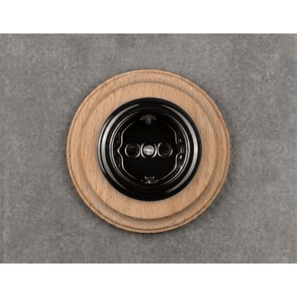 Elhard - Ceramiczne retro gniazdo domowe z ramką SCHUKO 230V czarne/jasne drewno