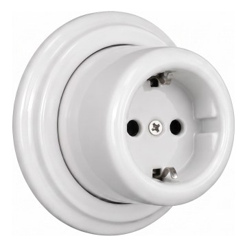 Elhard - Ceramiczne retro gniazdo ścienne do domu z ramką SCHUKO 230 V białe