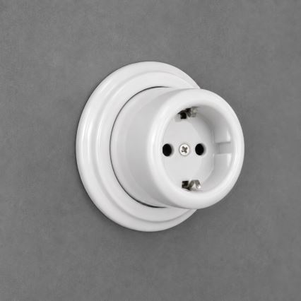 Elhard - Ceramiczne retro gniazdo ścienne do domu z ramką SCHUKO 230 V białe