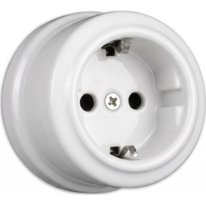 Elhard - Ceramiczne retro gniazdo ścienne do domu z ramką SCHUKO 230 V białe