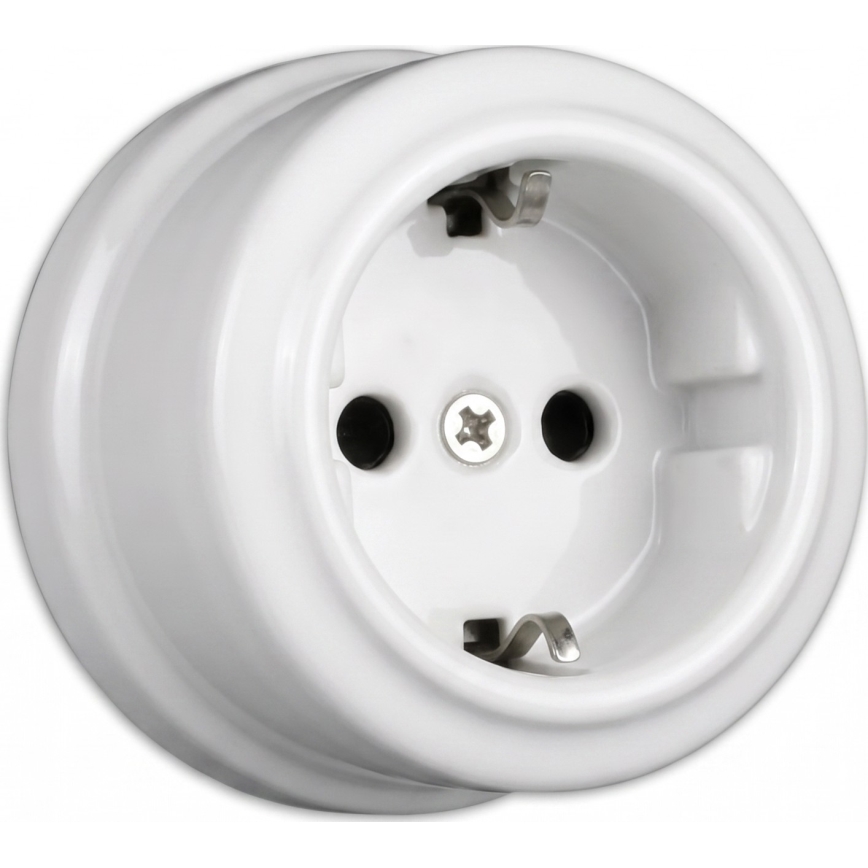 Elhard - Ceramiczne retro gniazdo ścienne do domu z ramką SCHUKO 230 V białe