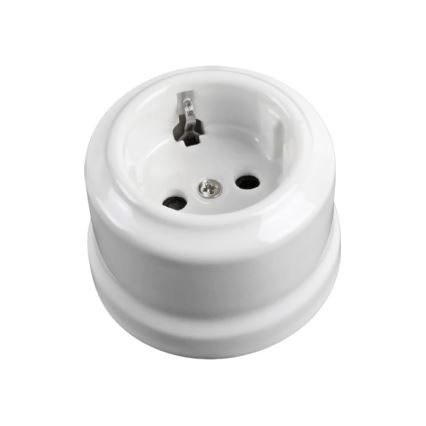 Elhard - Ceramiczne retro gniazdo ścienne do domu z ramką SCHUKO 230 V białe