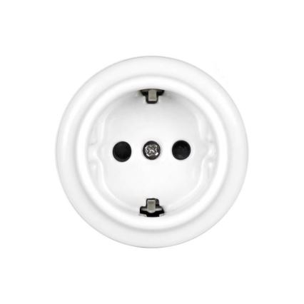 Elhard - Ceramiczne retro gniazdo ścienne do domu z ramką SCHUKO 230 V białe